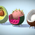 Unique Single Sofas With Creative Avocado Coconut And Spiky Fruit Shaped Designs