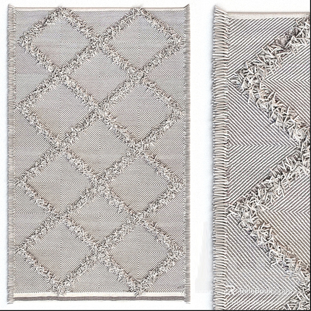 Square Modern Rug With Diamond Pattern Herringbone Design And Fringed Textured Edges 3d model 