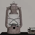 Vintage Metal Kerosene Lamp On Dark Table With Stacked Books