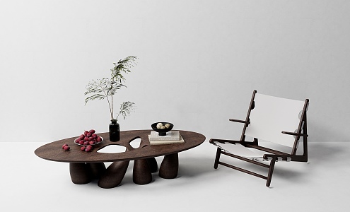 -Ji Feng Coffee Table Combination Oval Coffee Table Log Leisure Chair Wooden Coffee Table 3d model