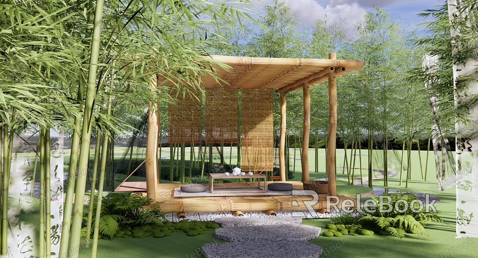 New Chinese Style Pavilion Bamboo Forest Park Landscape Under-forest Space Bamboo Corridor Frame Bamboo Forest Tea Room Bamboo Forest Tea Tasting Outdoor Veil Bamboo Curtain model