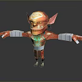 Red Horned Fantasy Game Character 3D Model With Green Tattoos And Block Arms