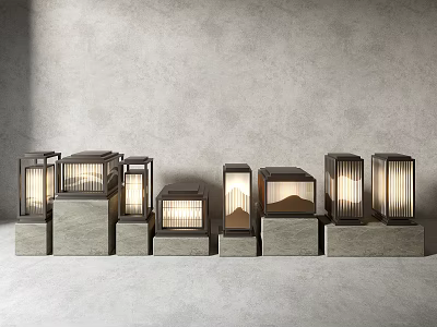 Contemporary Outdoor Lights With Diverse Designs Metal Frames Glass Shades And Warm Glow For Gardens 3d model
