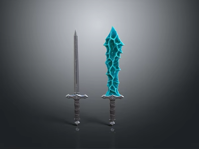 Two Decorative Swords Featuring Metal Blade And Blue Crystal Structure Design 3d model