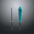 Two Decorative Swords Featuring Metal Blade And Blue Crystal Structure Design 3d model