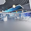 Modern School Science Classroom With Starry Sky Ceiling Blue Decor Tables And Chairs 3d model