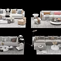 Modern Sofa And Coffee Table Set With Decorative Pillows Area Rug And Side Table 3d model