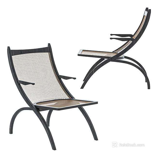 Modern Outdoor Leisure Chair With Black Metal Frame And Breathable Mesh Seat Design 3d model 