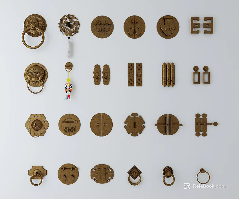 Various Antique Brass Decorative Handles For Furniture Doors And Cabinets 3d model 