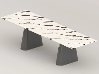 Modern Sleek Dining Table With White Marble Top And Gray Legs Design 3d model