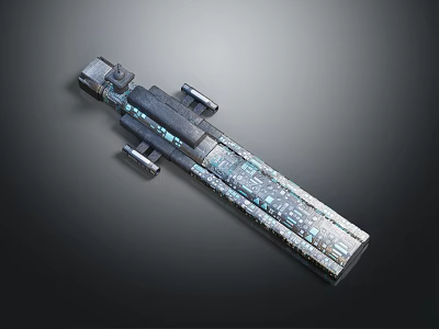 Futuristic Interstellar Spaceship With Elongated Metallic Structure And Engine Modules For Cosmic Exploration 3d model