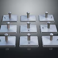 Nine Silver Square Metal Bases With Cylindrical Protrusions And Fixed Screws