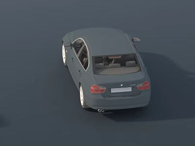 Rear View of Gray Sedan With Taillights Windows and Wheels 3d model
