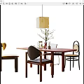 Quiet Ancient Style Dining Table and Chair Combination Ornaments Combination Art Chandelier 3d model
