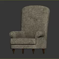 Classic Beige Fabric Armchair With High Back And Wooden Legs Design