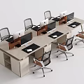 Modern Office Desk With Multiple Workstations Dividers Computer Monitors And Chairs 3d model