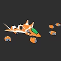 Orange and White Fighter Jet with Multiple Small Orange Objects Around 3d model