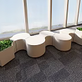Modern Public Chairs with Curved Design Green Plants and Large Windows in Public Area