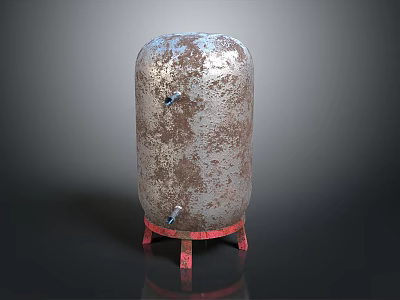 Old Rusty Metal Container With Weathered Surface And Red Supporting Legs 3d model