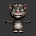 Cute Cartoon Cat 3D Model With Green Eyes Gray White Fur And Arms Outstretched