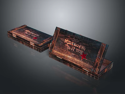 Vintage Wooden Storage Boxes With Red Star And Distressed Text Detail 3d model