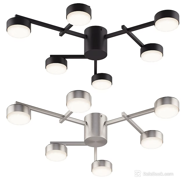 Modern Black And Silver Ceiling Light With Multi Arm Design And Bright Lights 3d model 