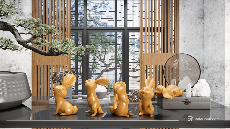Yellow Rabbit Shaped Decorative Ornament Set For Modern Interior Window 3d model 