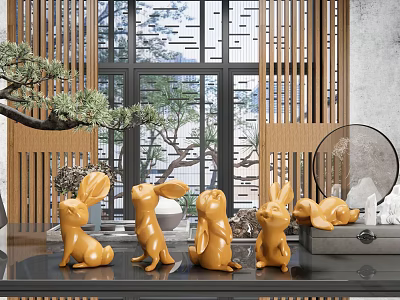 Yellow Rabbit Shaped Decorative Ornament Set For Modern Interior Window 3d model