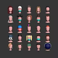 Collection of Multiple Cartoon Character Heads With Various Hairstyles And Hats