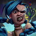 Angry Blue Haired Character With Braided Hair Yellow Symbols And Blue Starburst Glow