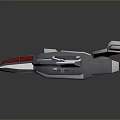 Futuristic Flying Drone With Silver Body Red Front Blue Lights And Four Propellers