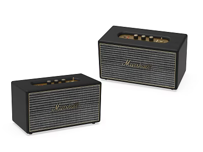 Two Black Marshall Speakers With Grid Design And Control Knobs For Audio Sound 3d model
