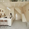 Modern Beauty Salon Interior With Styling Chairs Product Shelves And Staircase Decor