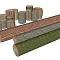Natural Stone and Wood Logs with Various Textures for Decorative Projects 3d model