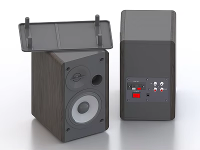 Modern Speakers With Wooden Cabinet Openable Top Cover Gray Enclosure Control Panel And Ports 3d model
