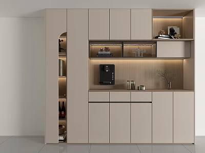 Modern Built in Wine Cabinet with Display Shelves Storage Cabinets and LED Lighting 3d model