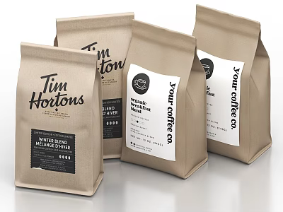 Tim Hortons And Your Coffee Whole Bean Ground Coffee In Brown Paper Bags 3d model