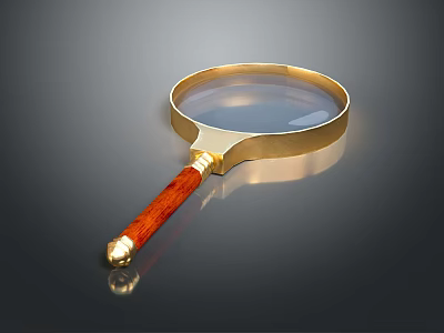Vintage Golden Magnifying Glass With Wooden Handle And Clear Glass Lens 3d model
