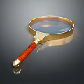 Vintage Golden Magnifying Glass With Wooden Handle And Clear Glass Lens