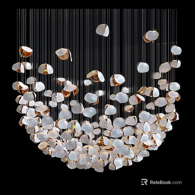 Modern Chandelier With Irregular Gold And White Pendants For Contemporary Decor 3d model 
