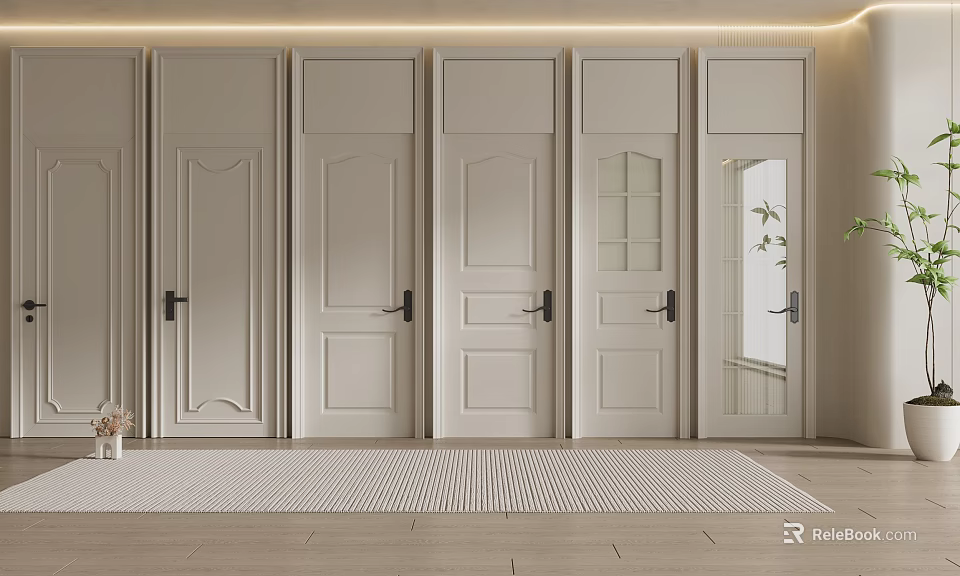 Modern Hinged Doors With White Paneled And Glass Insert Design Styles For Interior 3d model 