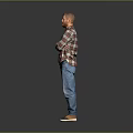 Man In Plaid Shirt Jeans And Sneakers Standing With Crossed Arms On Gray Background