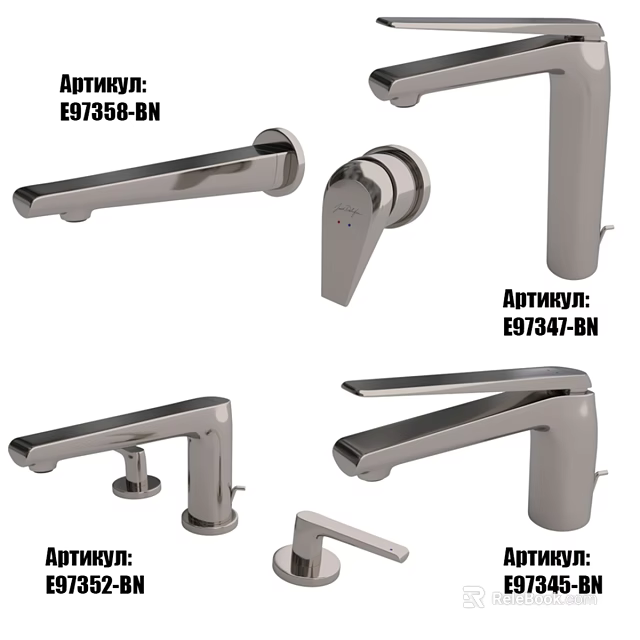 Different Styles Of Modern Water Faucets With Brushed Nickel Finish And Various Models 3d model 