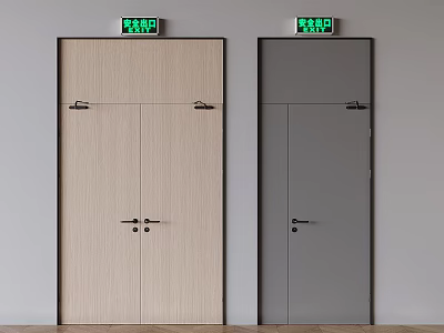 Modern Double Doors Design Light Wood And Dark Gray With Emergency Exit Signs 3d model