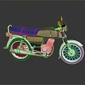Gray Motorcycle with Blue Seat and Silver Wheels on Reflective Surface