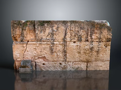 Ancient Stone Wall Structure With Moss Covered Surface Visible Cracks And Rough Texture 3d model