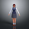 A Woman in School Uniform Wearing White Shirt Dark Blue Vest and Gray Pleated Skirt