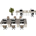 Modern Office Workspace With Multiple Desks Ergonomic Chairs Computers And Potted Plant