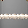 Two Hanging Modern Chandeliers With White Cloud Like Shades And Gold Metal Accents