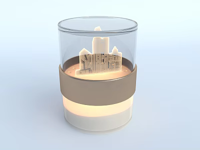Elegant Decorative Ornament Set with Transparent Glass Container City Skyline Silhouette and Illuminated Base 3d model